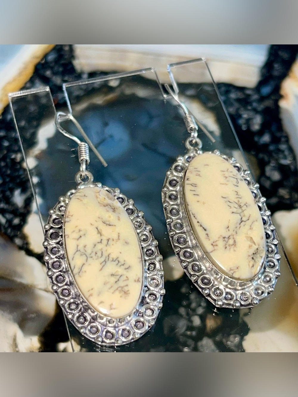“Stone of Plentitude” Dendritic Agate Earrings 2 1/4”